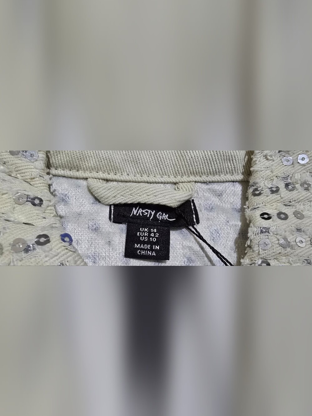Denim Womena Sequin Zip-Up Jacket in Cream - Nasty Gal Size 10 Large/Extra Large - Picture 4 of 7